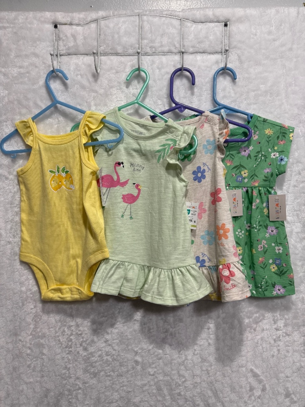 Baby girl dresses and bodysuit size 6-9 Months floral lemon print bundle lot